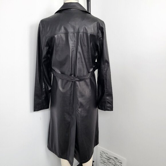 Vintage Y2K Urban Behavior Black Faux Leather Trench Coat Matrix Vibes - Picture 4 of 14